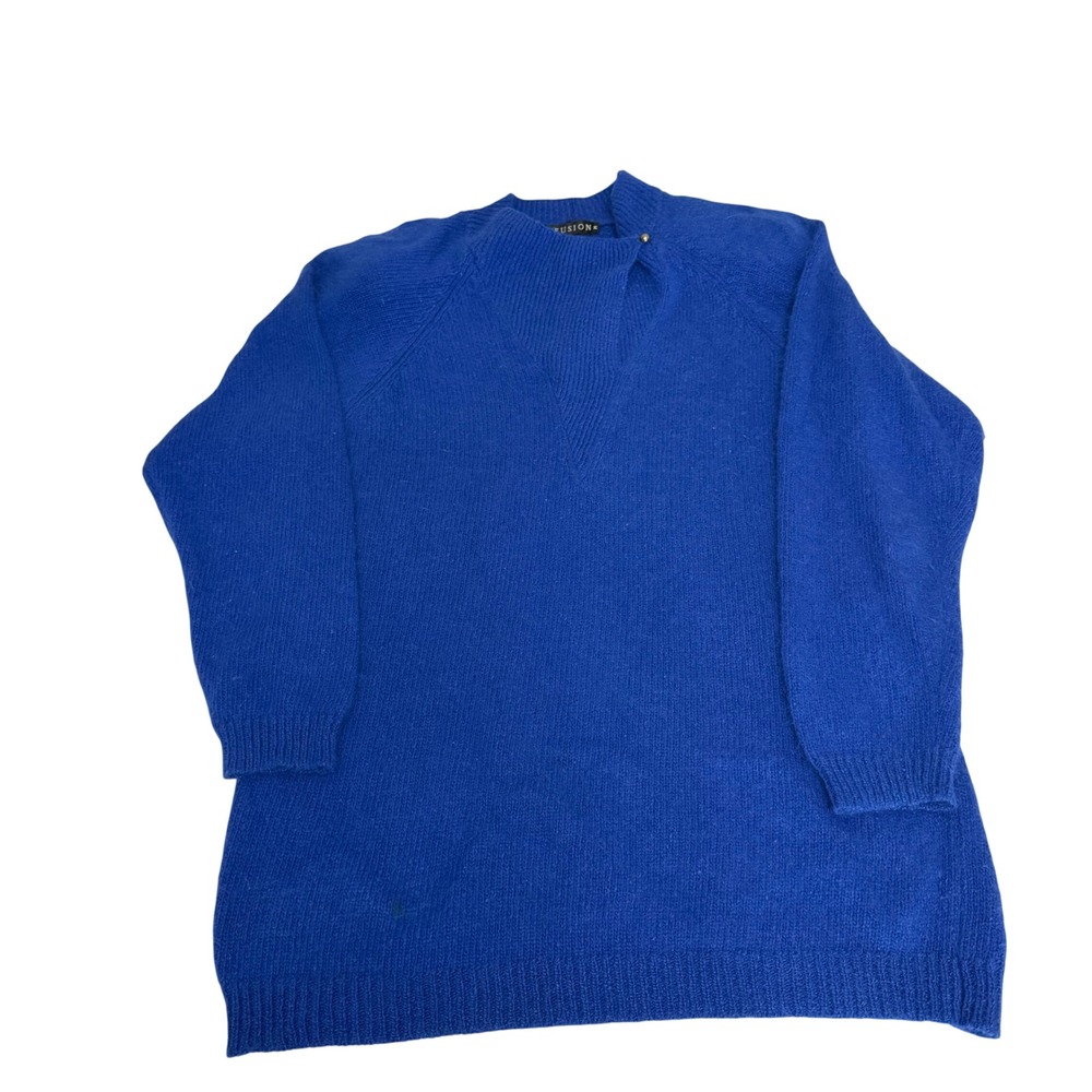 Vintage 1989 IB Diffusion Silk Angora Blend Royal Blue Keyhole Tunic Sweater M